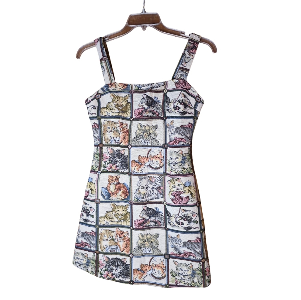 Cider Cat Print Tapestry Mini Dress Women’s Small